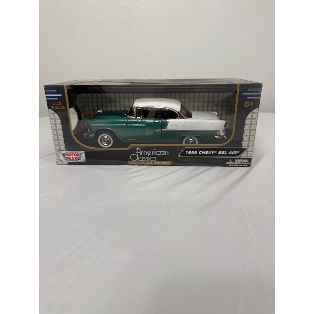Motor Max 1955 Chevy Bel Air 1:18 Diecast Car American Classics Teal White NEW